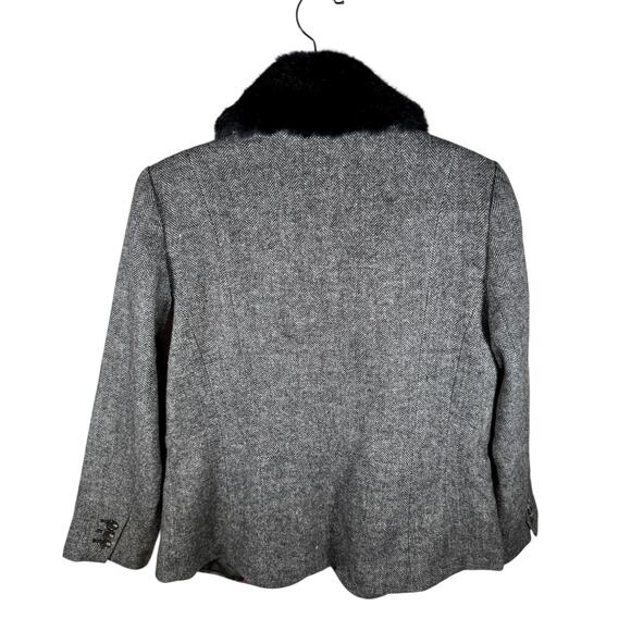 Talbots Women's 16 Gray Herringbone Aberdeen Shetland Blazer Faux Fur Collar - Picture 3 of 12